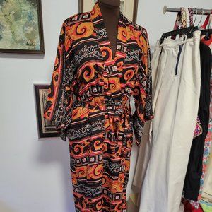 Vintage Funky Print Rayon Kimono 1970's Hawaiian Silk